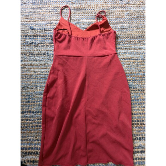 Lulus Rust Red Forever Your Girl Bodycon Mini Dress Size M Faux Wrap Stretch - Picture 8 of 8